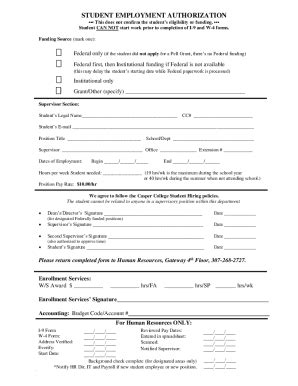 Fillable Online Work Study Authorization Form 2019 Fax Email Print