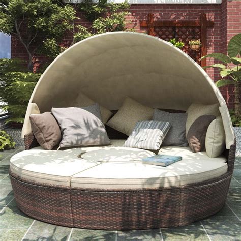 Outdoor Conversation Sets Round Patio Daybed Sunbed With Retractable