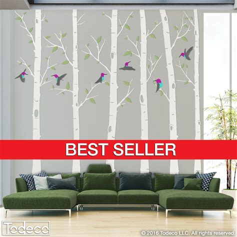 Birch Tree Wall Decal Birch Tree Decal Humming Birds Birch - Etsy