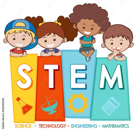 STEM education logo banner with kids cartoon character Stock Vector ...