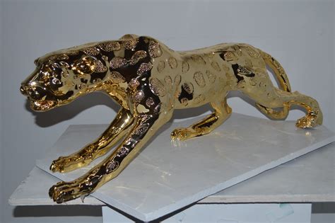 Modern Art Large Gold Jaguar Statue Made of Resin - Size: 42"L x 8"W x ...