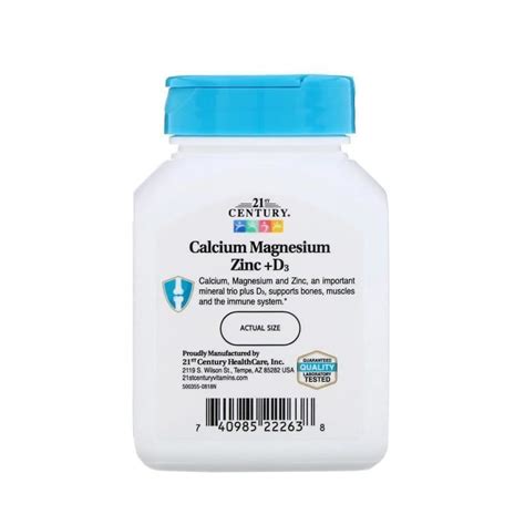 21ST CENTURY - CALCIUM MAGNESIUM ZINC + D3 - 90 TABLETS