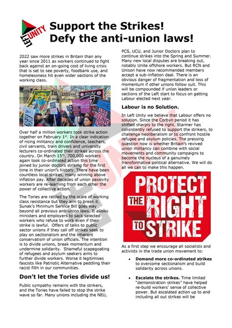 Leaflet Support The Strikes Defy The Anti Union Laws Left Unity