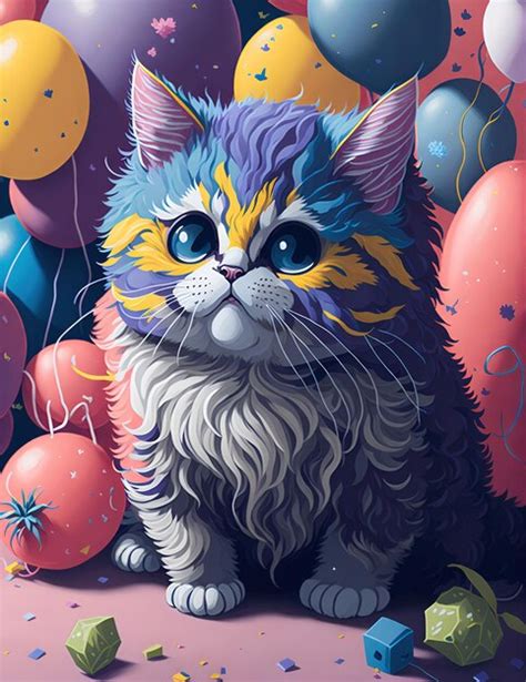 Premium AI Image A Fluffy Kitten Surrounded By Colorful Balloons And