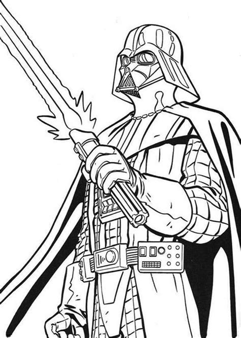 The Terrifying Darth Vader with Light Saber in Star Wars Coloring Page ...