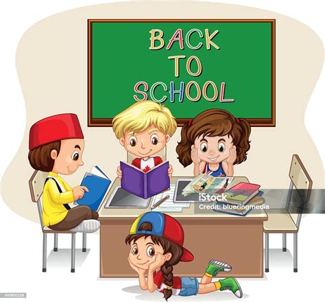 Fazendo Trabalho De Escola - Vetores de Crianças Fazendo Um Trabalho Em Sala De Aula De Escola e ...