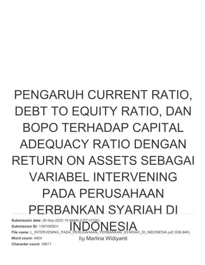 Pengaruh Current Ratio Debt To Equity Ratio Dan BOPO Terhadap Capital