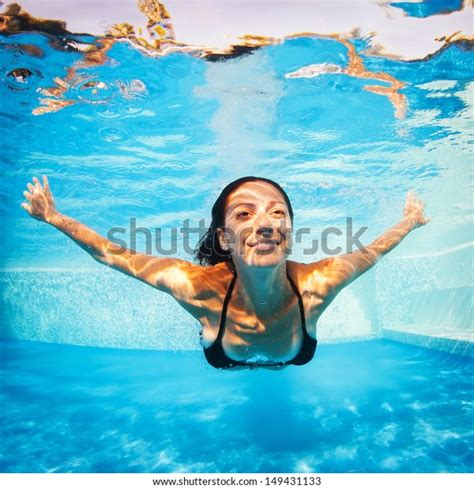 Underwater Woman Portrait Wearing Black Bikini Stock Photo Edit Now 149431133