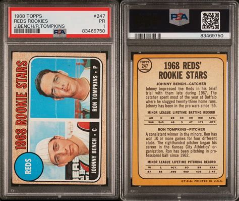 1968 TOPPS REDS ROOKIES JOHNNY BENCH RON TOMPKINS 247 PSA GRADED