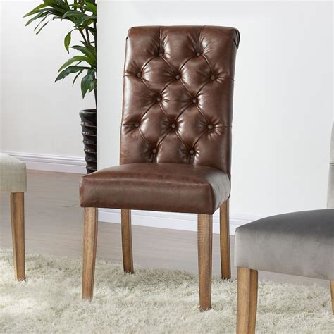 Nspire Kavan Leather Wood Brown Parson Armless Dining Chair With Brown