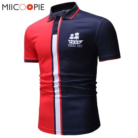 Summer Mens Short Sleeve Polo Shirt High Quality Men Sailboat Printed Polo Shirt Splicing Color