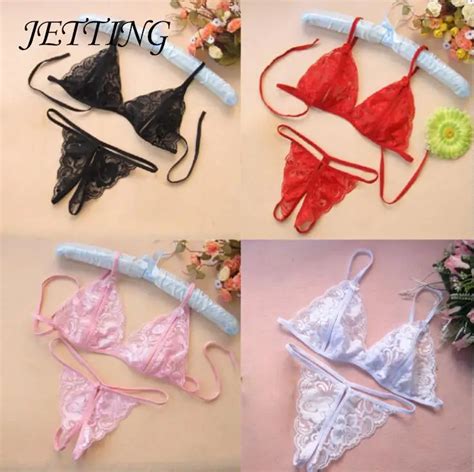 Women Lady Girl Sexy Lace Lingerie Bikini Bra Set Open Crotch Transparent G String Sexy Lace