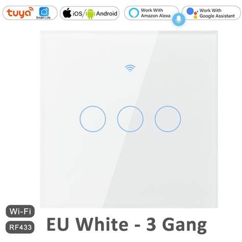 INTERRUPTEUR White 3 Gang Live And Neutral Applique Murale Tactile