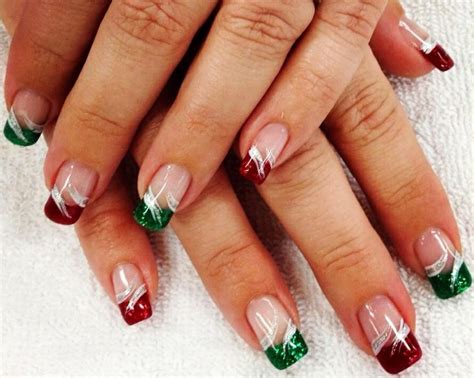 Red And Green Sparkle Tip Christmas Holiday Nail Art Christmas