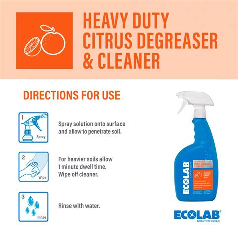 Ecolab 32 Oz Heavy Duty Citrus Degreaser Concentrate Cleaner Attacks Grease And Grime