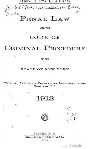 Penal Law Code Criminal Procedure State New York AbeBooks