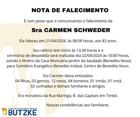 Notas de Falecimento 21 04 2024 Portal Timbó Net