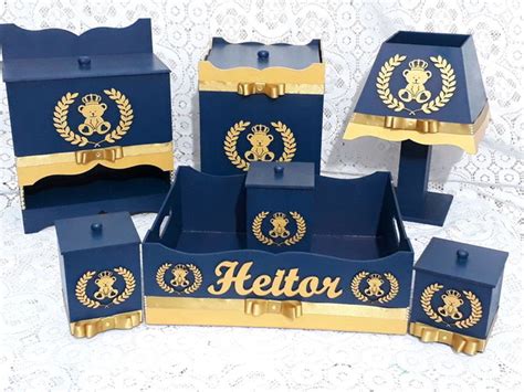 Kit Higiene Beb Urso Rei Azul Marinho E Dourado No Elo Ateli