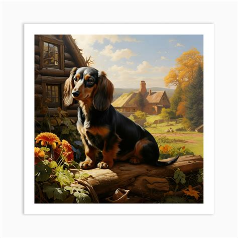 Dachshund On A Log 2 Art Print By Lozzerly Fy