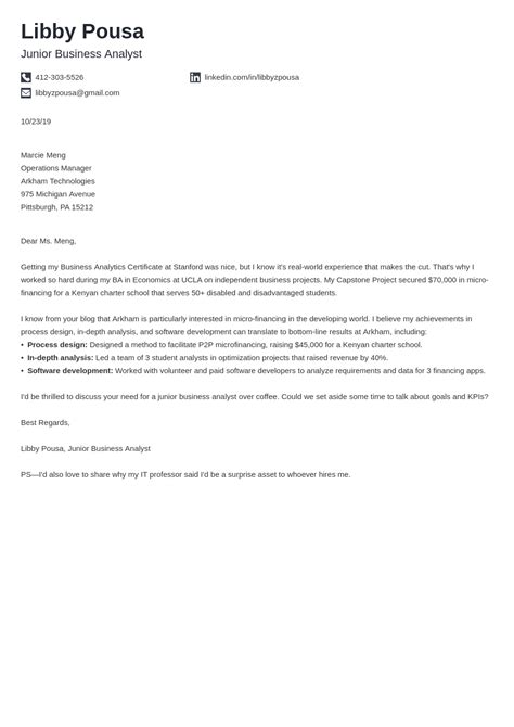 Business Analyst Cover Letter Examples Writing Guide