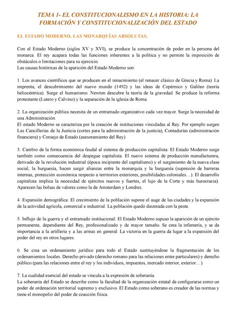 TEMA 1 Constitución TEMA 1 EL CONSTITUCIONALISMO EN LA HISTORIA