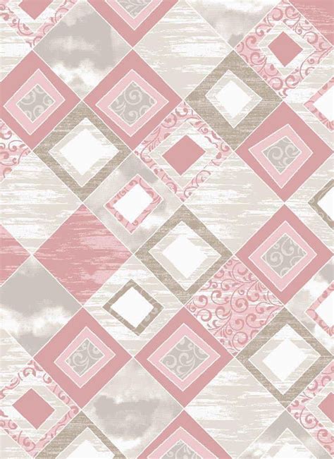 An Abstract Pink And Beige Pattern With Squares Diamonds And Swirls On It