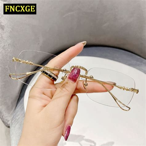 FNCXGE Rimless Eyeglasses Anti Radiation Rectangle Glasses Women Men