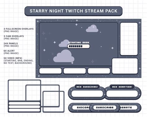 Starry Night Twitch Stream Pack Panels Overlays Alerts Etsy