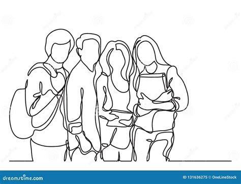 Standing Students - Continuous Line Drawing Vector Illustration ...