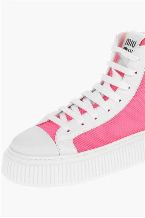 Miu Miu Perforated Fabric Platform High Sneakers Women Glamood Outlet