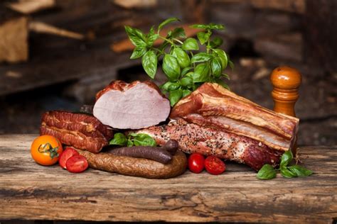 4k 5k Meat Products Sausage Ham Tomatoes Foliage Hd Wallpaper