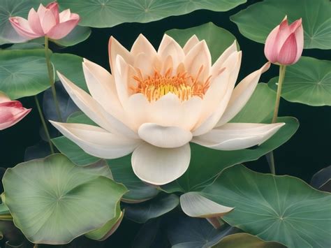 Premium Photo A Painting Of Lotus Flowers In A Pond