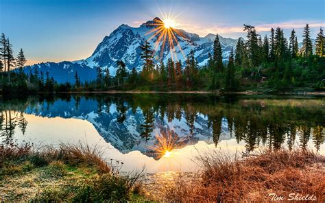 Nature Landscape Lake Mountains Sun Rays Reflection Lens Flare