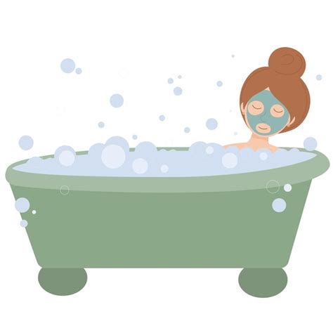 Premium Vector Relaxed Woman Lying At Bath Tub With Face Mask And