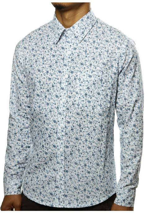 Camisa Masculina Estampada Floral Florida Manga Longa Branca