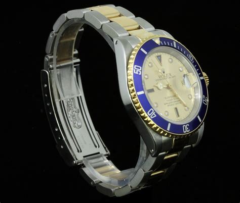 Rolex Submariner Mens Stainless 18K Gold Watch Oyster Diamond Serti ...