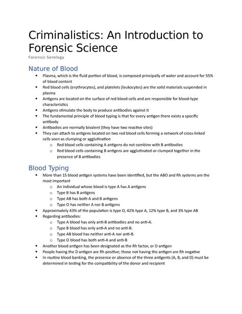 Forensic Serology Criminalistics An Introduction To Forensic Science