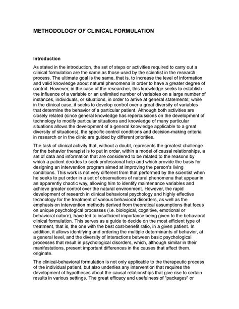 Methodology Of Clinical Formulation Methodology Of Clinical