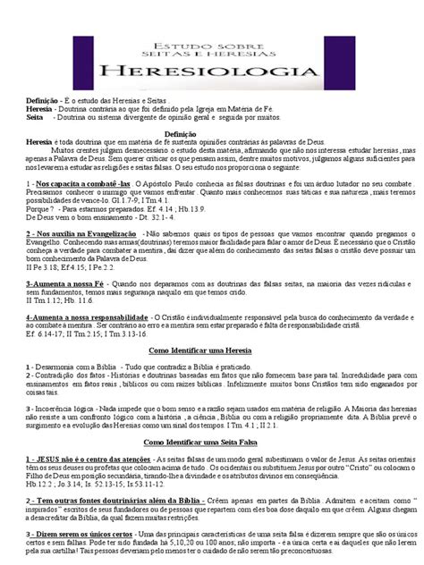 O Que É Heresiologia - Heresiologia - Estudo - Bíblico-.PDF Heresias E Seitas - Scribd | PDF ...