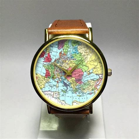 Colored Map Watch World Map Mens Watch Wrist Watch Vintage Style