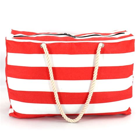 Wholesale Large Blue White Striped Beach Bag Big Oversized Cotton Canvas Shoulder Beach Tote Bag