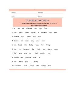 Jumbled Word Exercise By Teacher Glen S Educational Emporium TPT