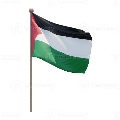 Palestine 3d illustration flag on pole. Wood flagpole 11285152 PNG