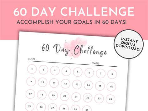 60 Day Challenge Goal Setting Progress Tracker 60 Day Challenge Tracker Printable Habit