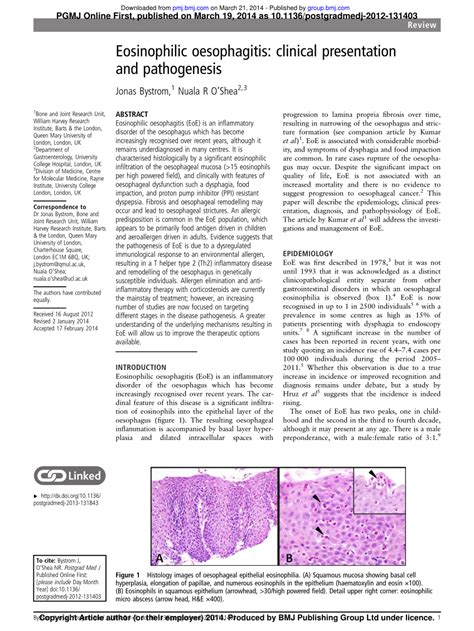 PDF Eosinophilic Oesophagitis Clinical Presentation And Pathogenesis