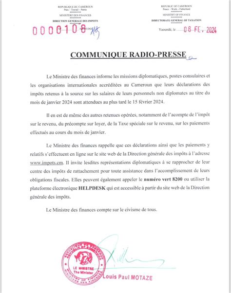 Communique Presse Direction G N Rale Des Imp Ts Dgi