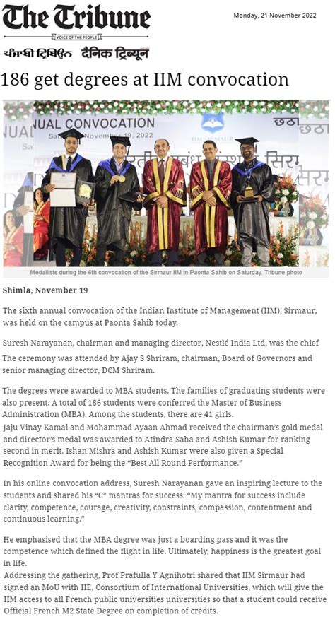 Media Coverage Th Annual Convocation Iim Sirmaur Himachal