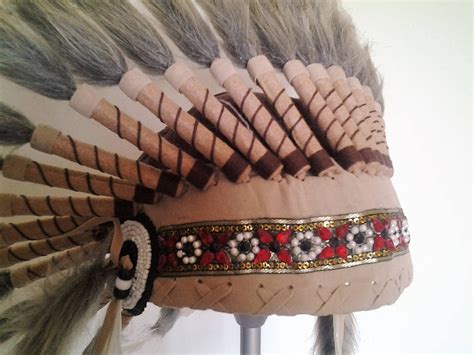 X41 Indian Style Feather Headdress Warbonnet White Feathers 30 In