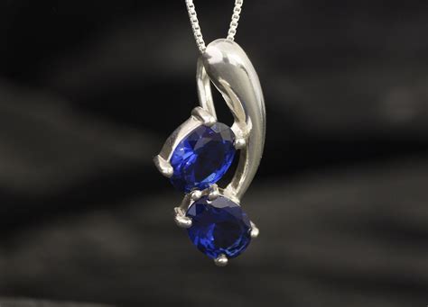 Blue Sapphire Necklace Created Sapphire Sapphire Pendant Etsy Uk