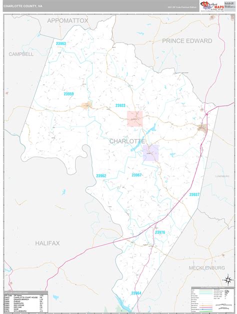 Charlotte County, VA Wall Map Premium Style by MarketMAPS